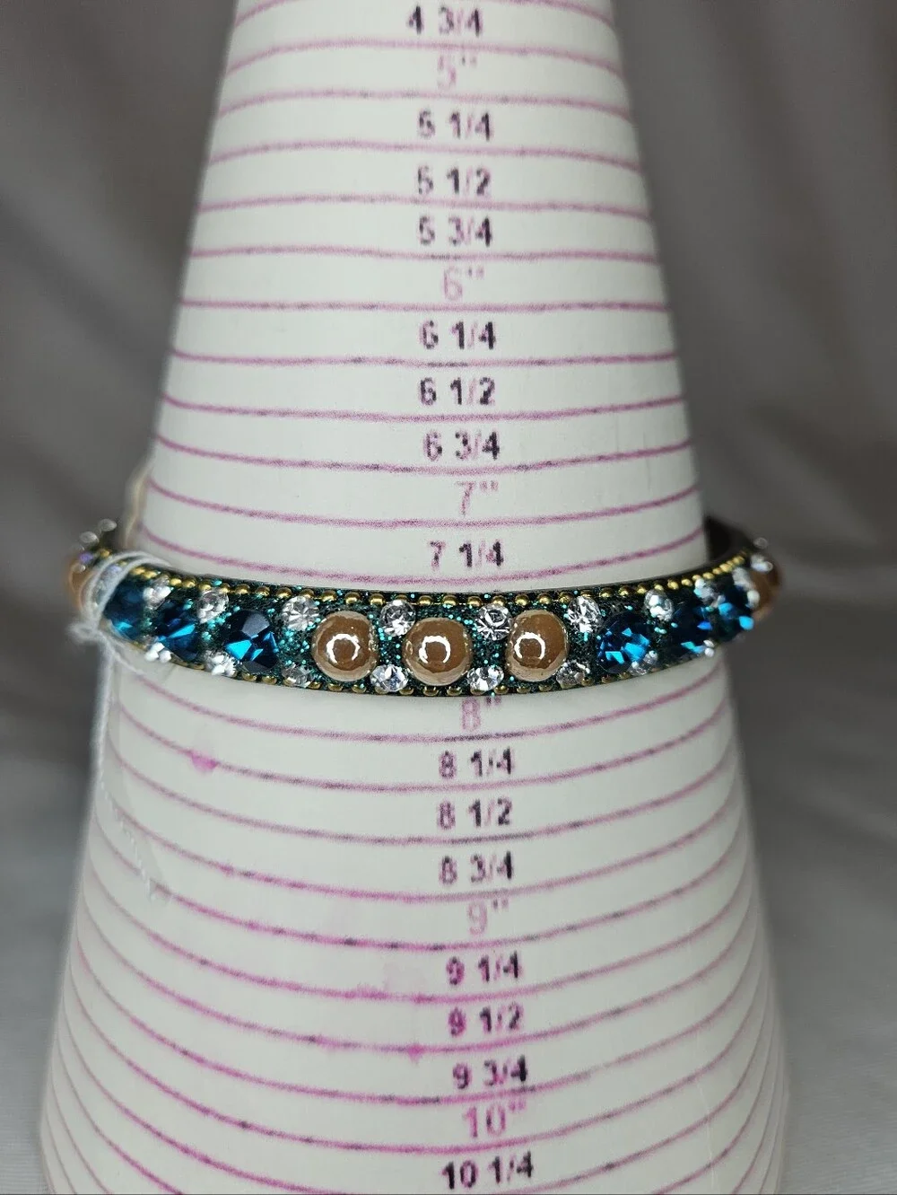 Vintage Gold Teal Crystal Rhinestone Bangle Bracelet Antique Boho Beaded Trim